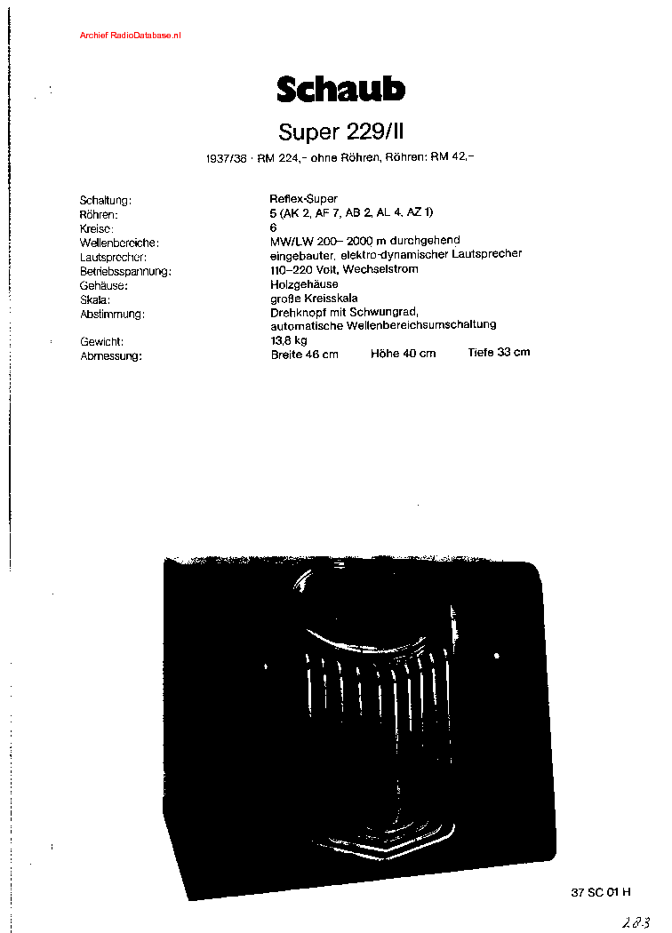 SCHAUB SUPER 229 II RADIO 1937 SCH service manual