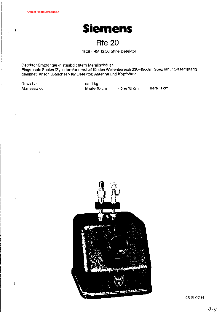 SIEMENS RFE20 DETEKTOR RADIO 1928 SM service manual