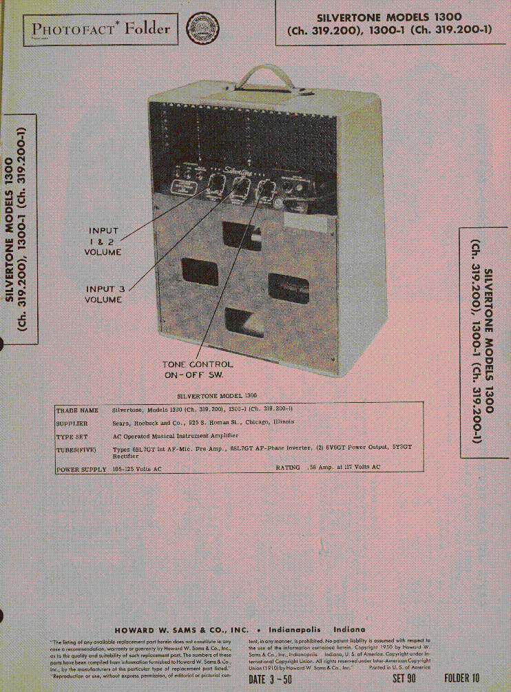 SILVERTONE MODELS 1300 CH. 319.200 1300-1 319.200-1 SM service manual