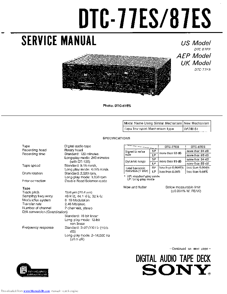 SONY DTC-77ES DTC-87ES SM service manual