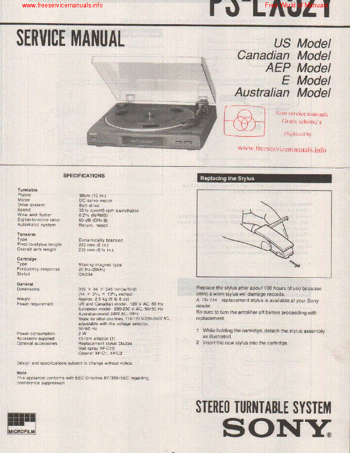 SONY PS-LX52Y TURNTABLE SM service manual (1st page)