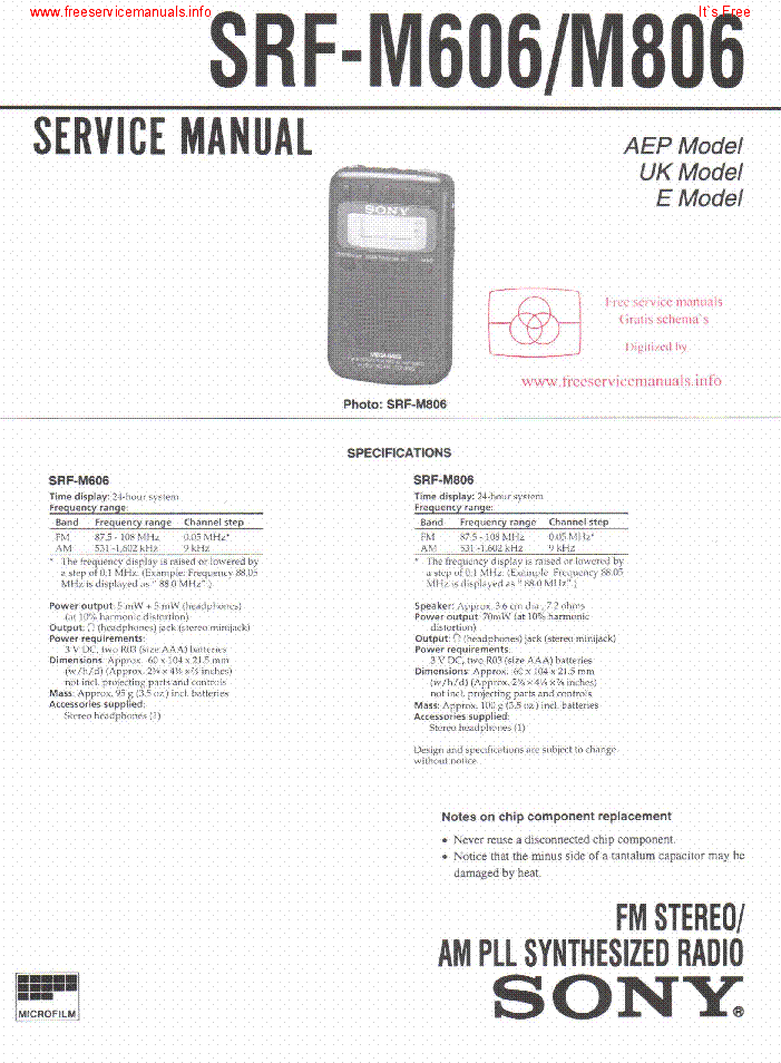 SONY SRF-M606 M806 SM service manual (1st page)