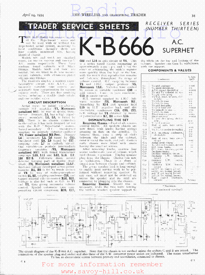 STANDARD KOLSTER-BRANDES K-B-666 service manual