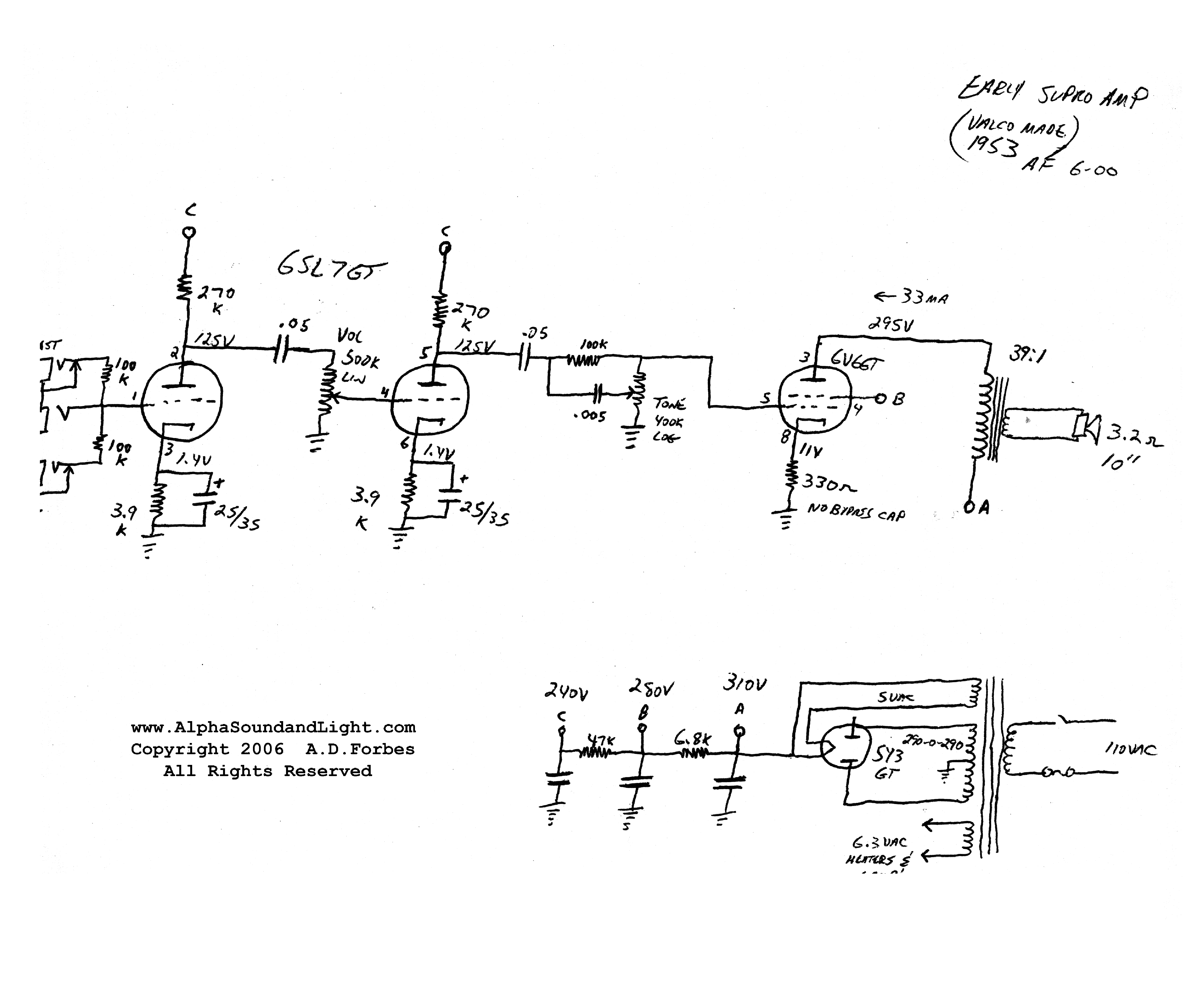 SUPRO VALCO EARLY 1953 SCH service manual