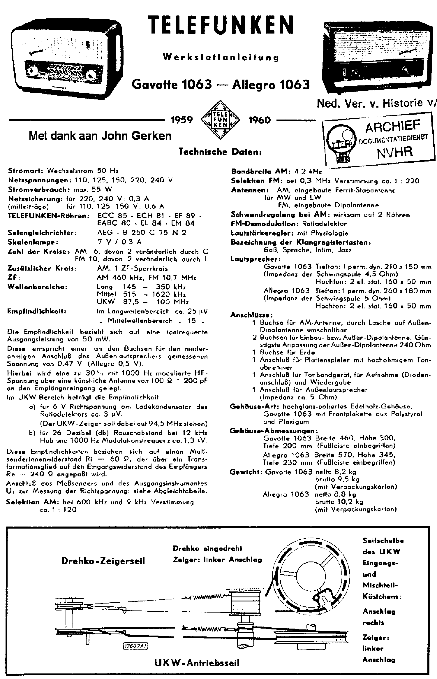TELEFUNKEN 1063 GAVOTTE ALLEGRO AC RECEIVER 1959-60 SM service manual