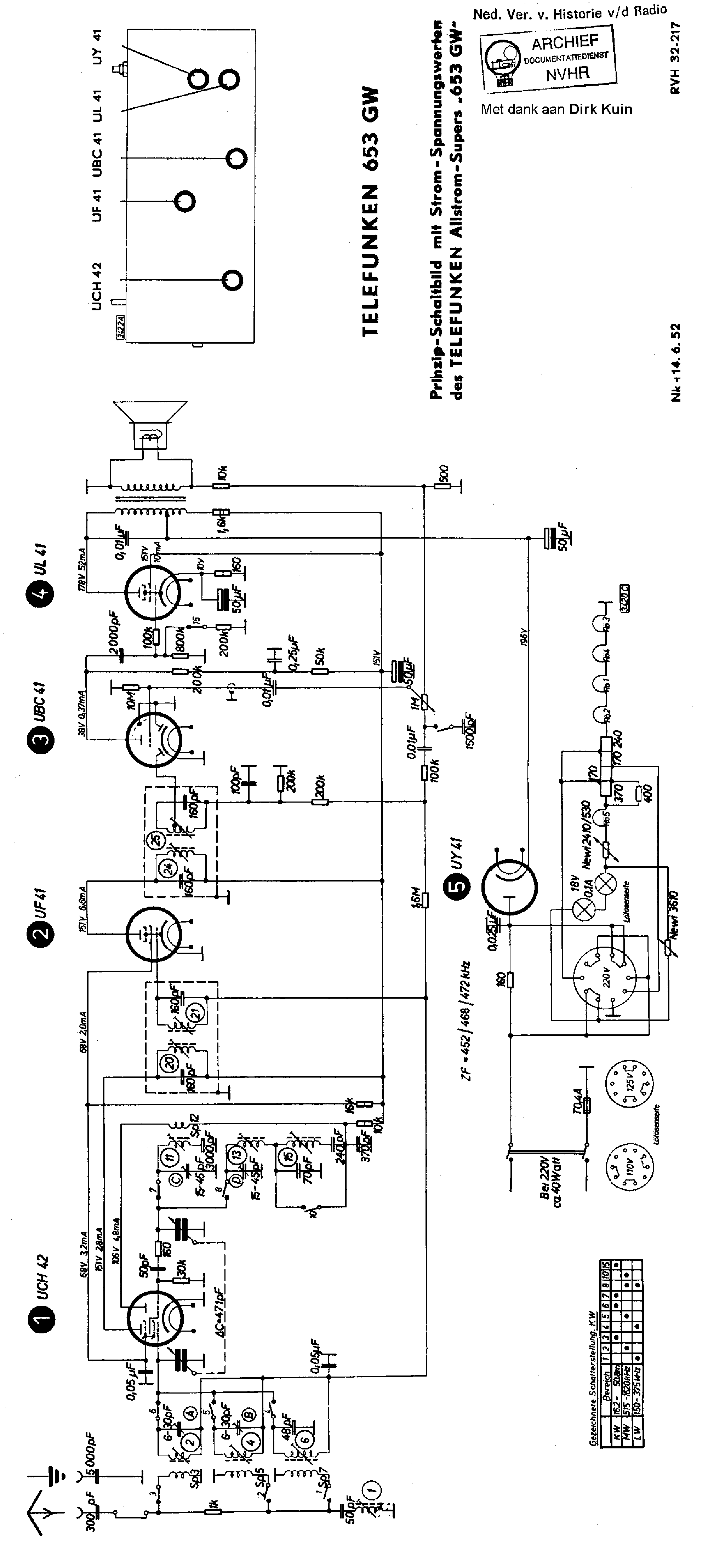 TELEFUNKEN 653GW AC-DC RECEIVER SCH service manual