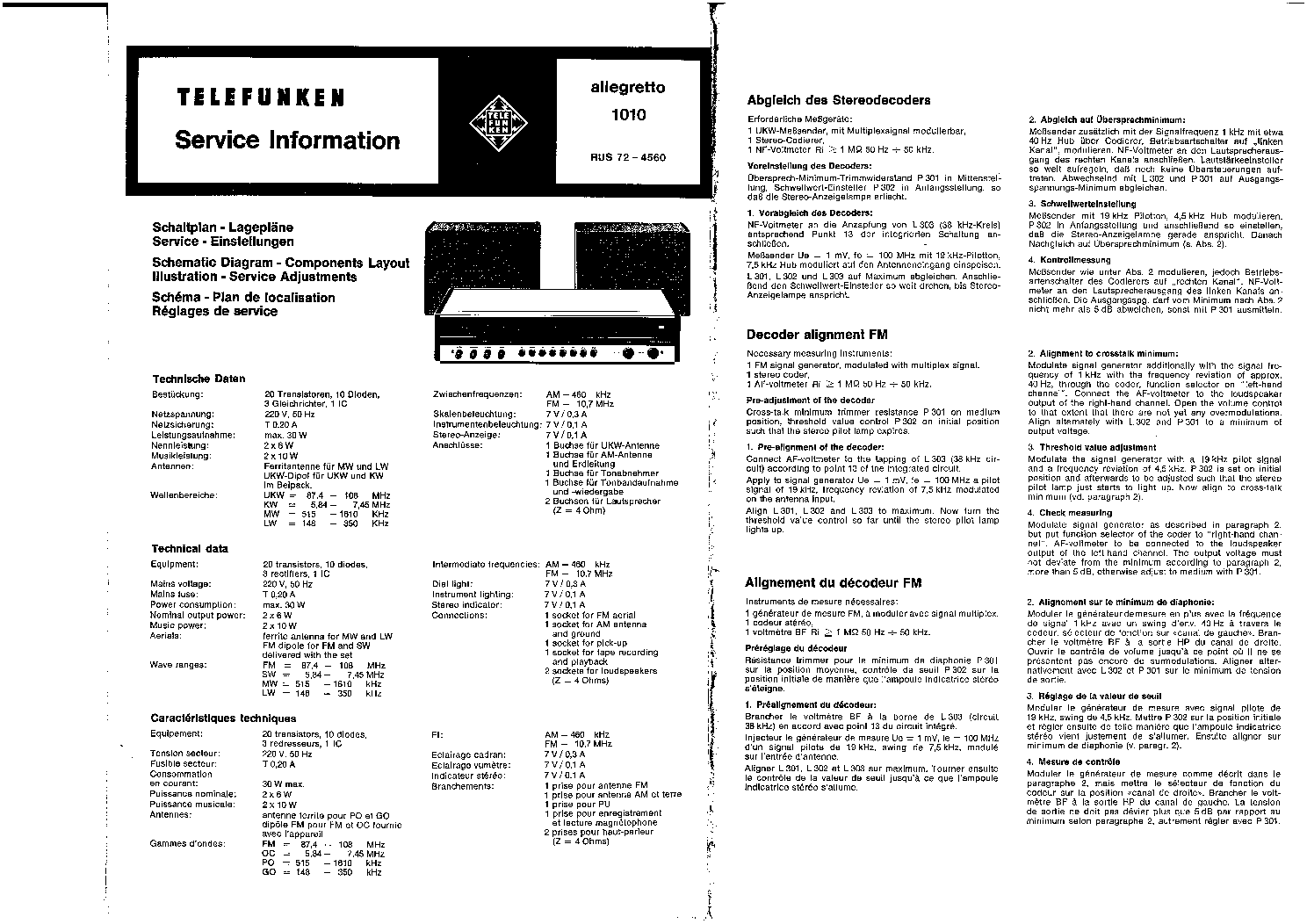 TELEFUNKEN ALLEGRETTO 1010 service manual