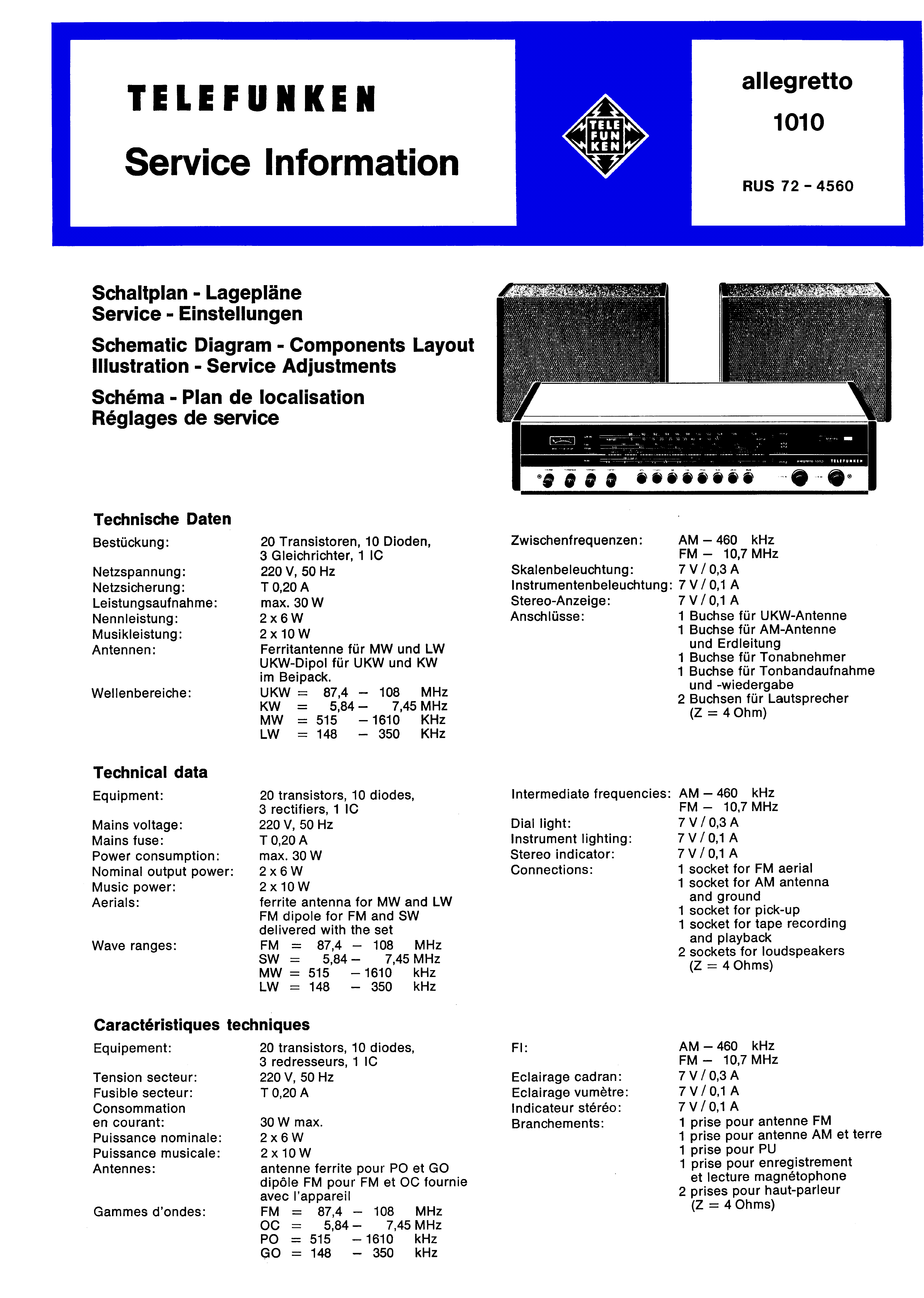 TELEFUNKEN ALLEGRETTO 1010 SM service manual