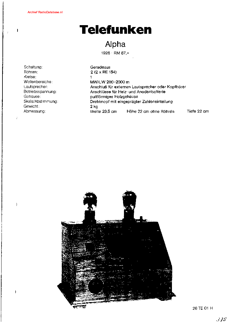 TELEFUNKEN ALPHA RADIO 1926 SM service manual