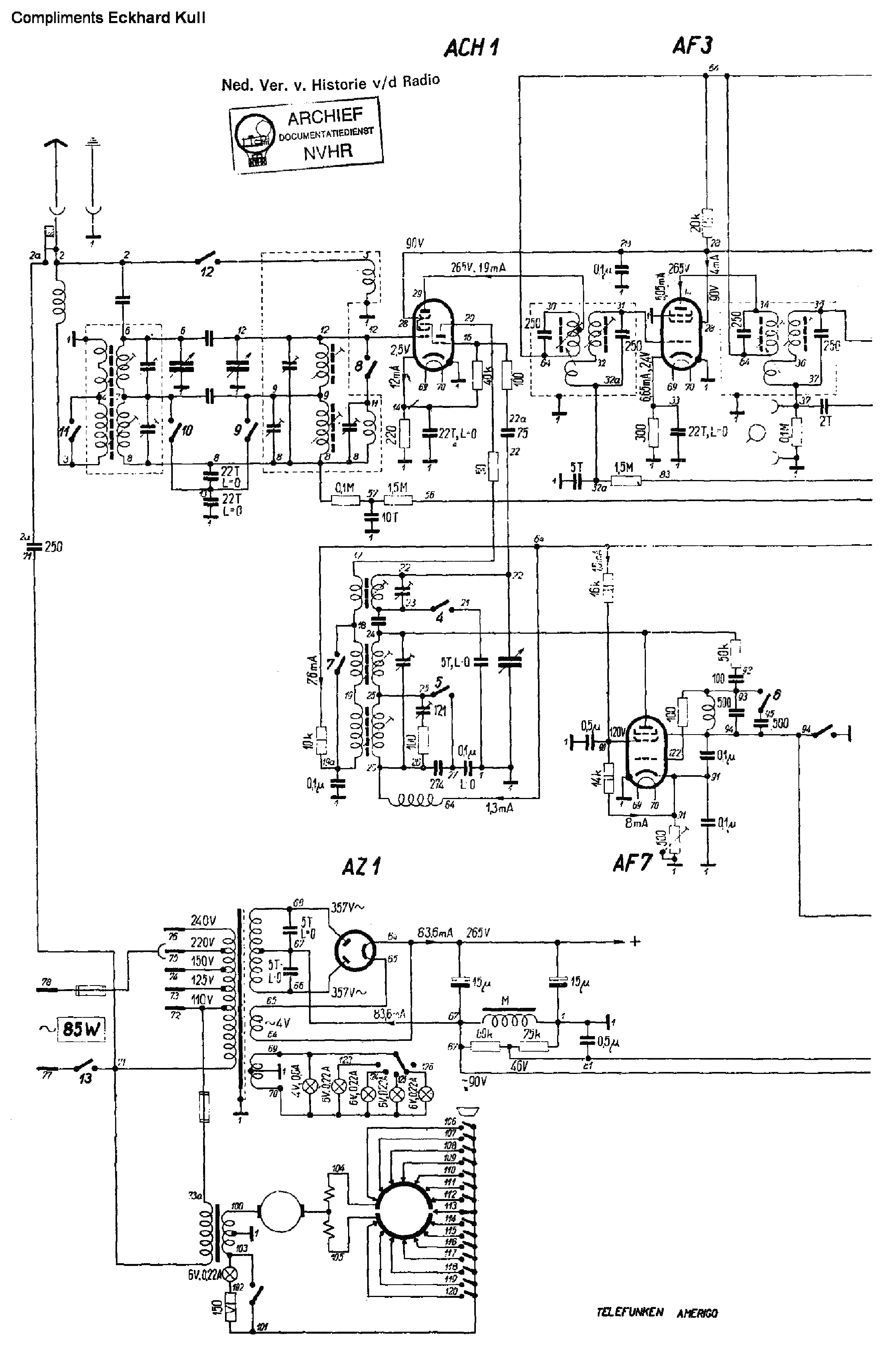 TELEFUNKEN AMERIGO AC RECEIVER 1938 SCH service manual