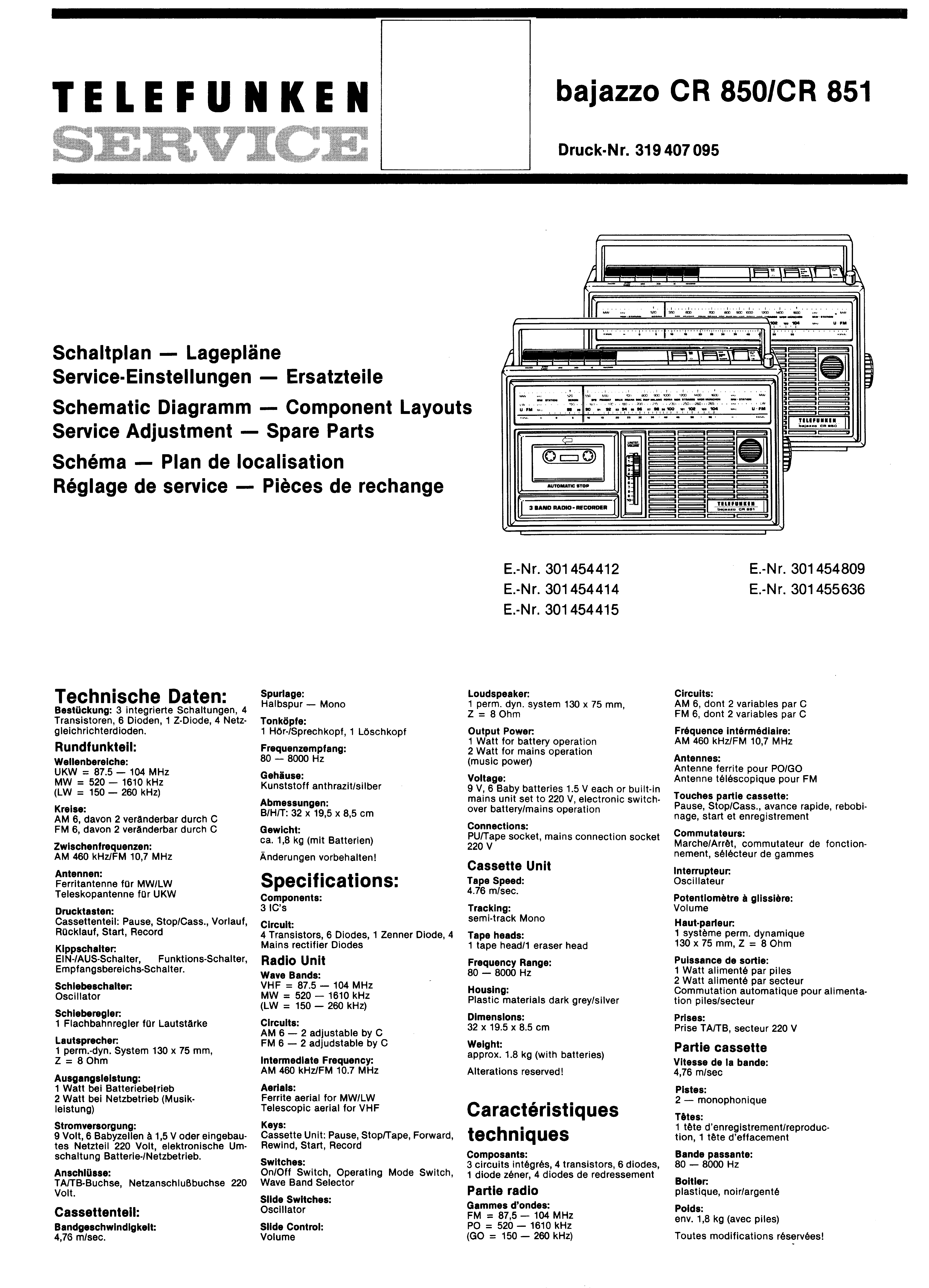TELEFUNKEN BAJAZZO CR 850 CR 851 SM service manual