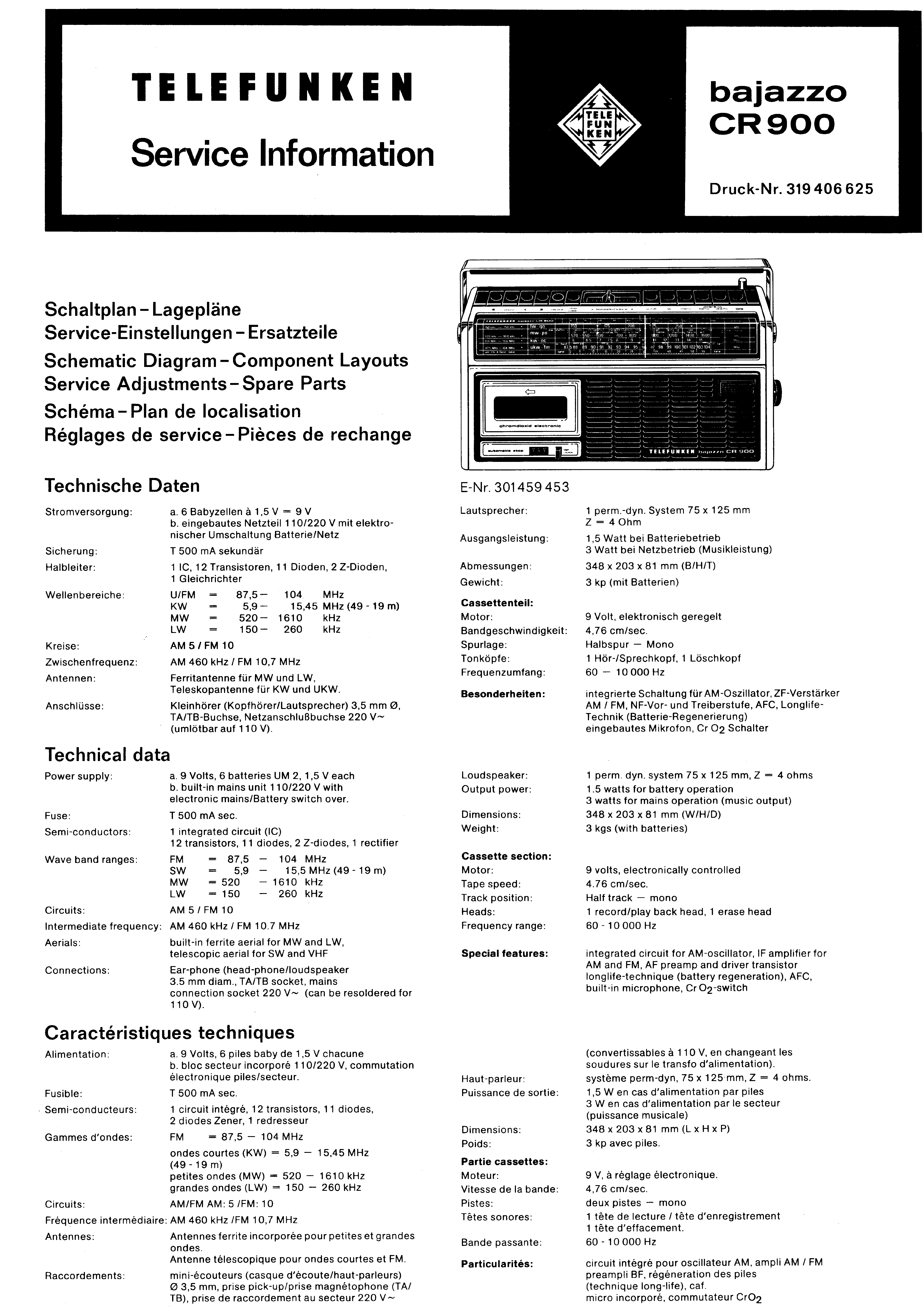 TELEFUNKEN BAJAZZO CR 900 SM service manual