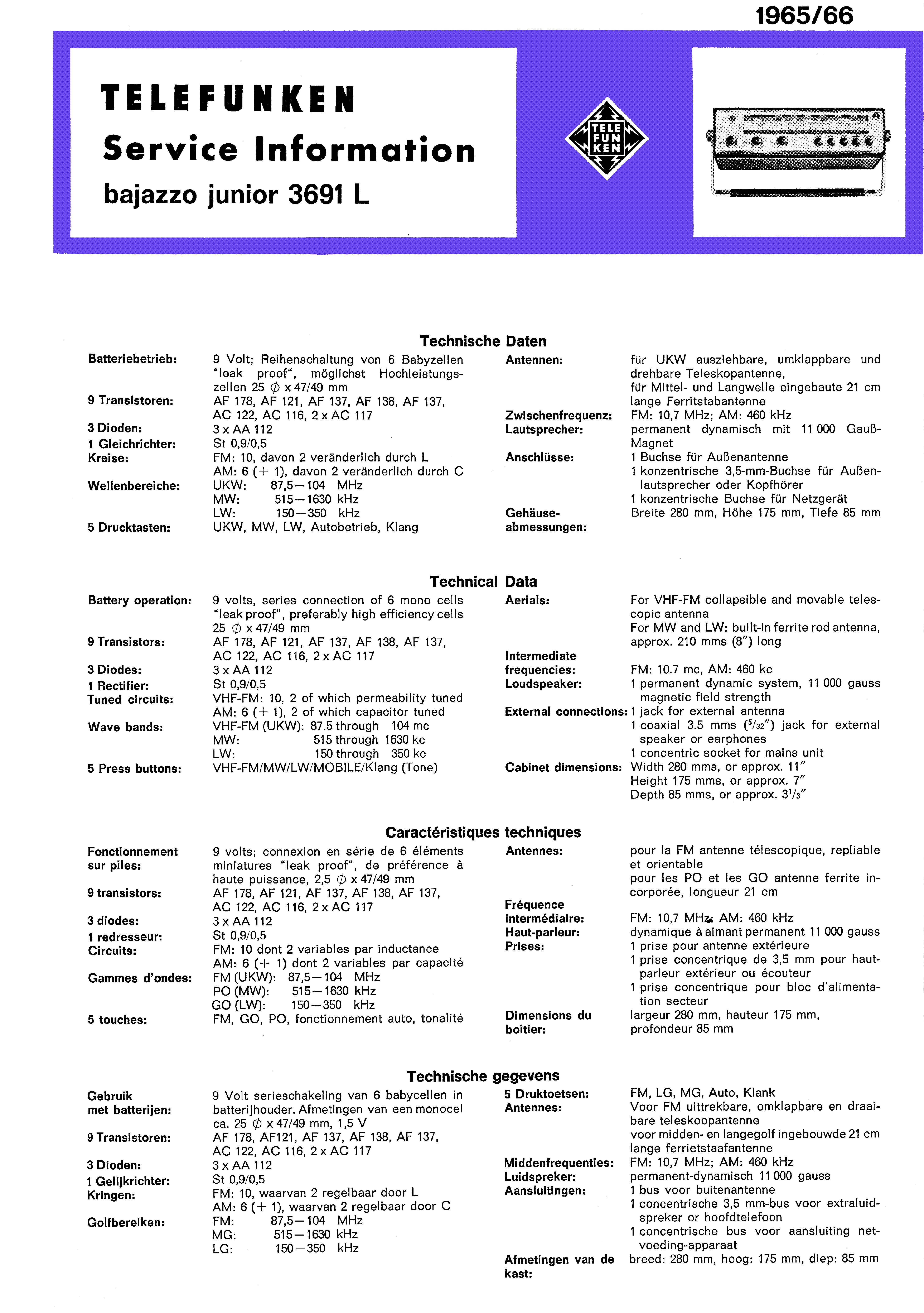 TELEFUNKEN BAJAZZO JUNIOR 3691 L SM service manual