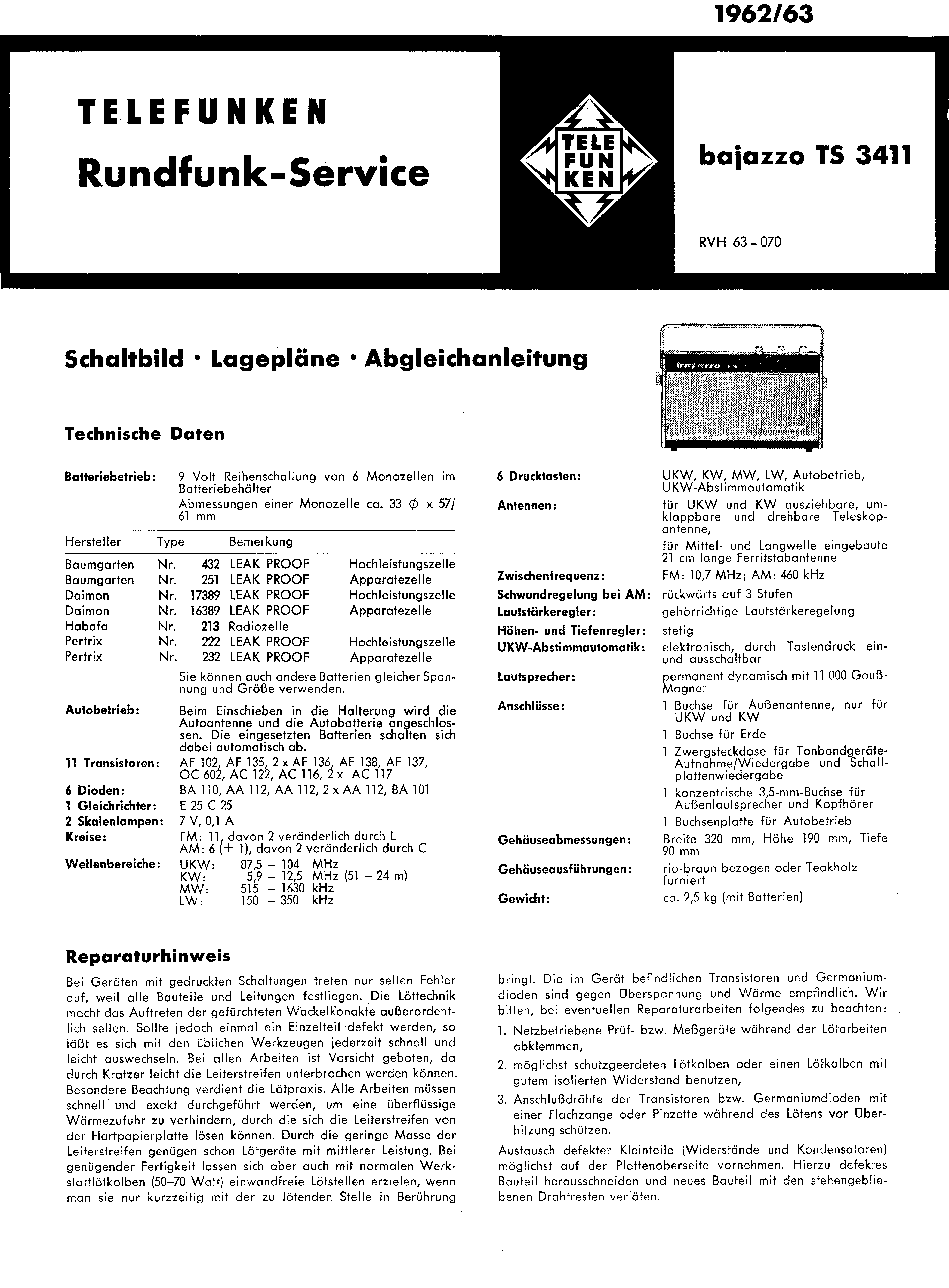 TELEFUNKEN BAJAZZO TS 3411 SM service manual
