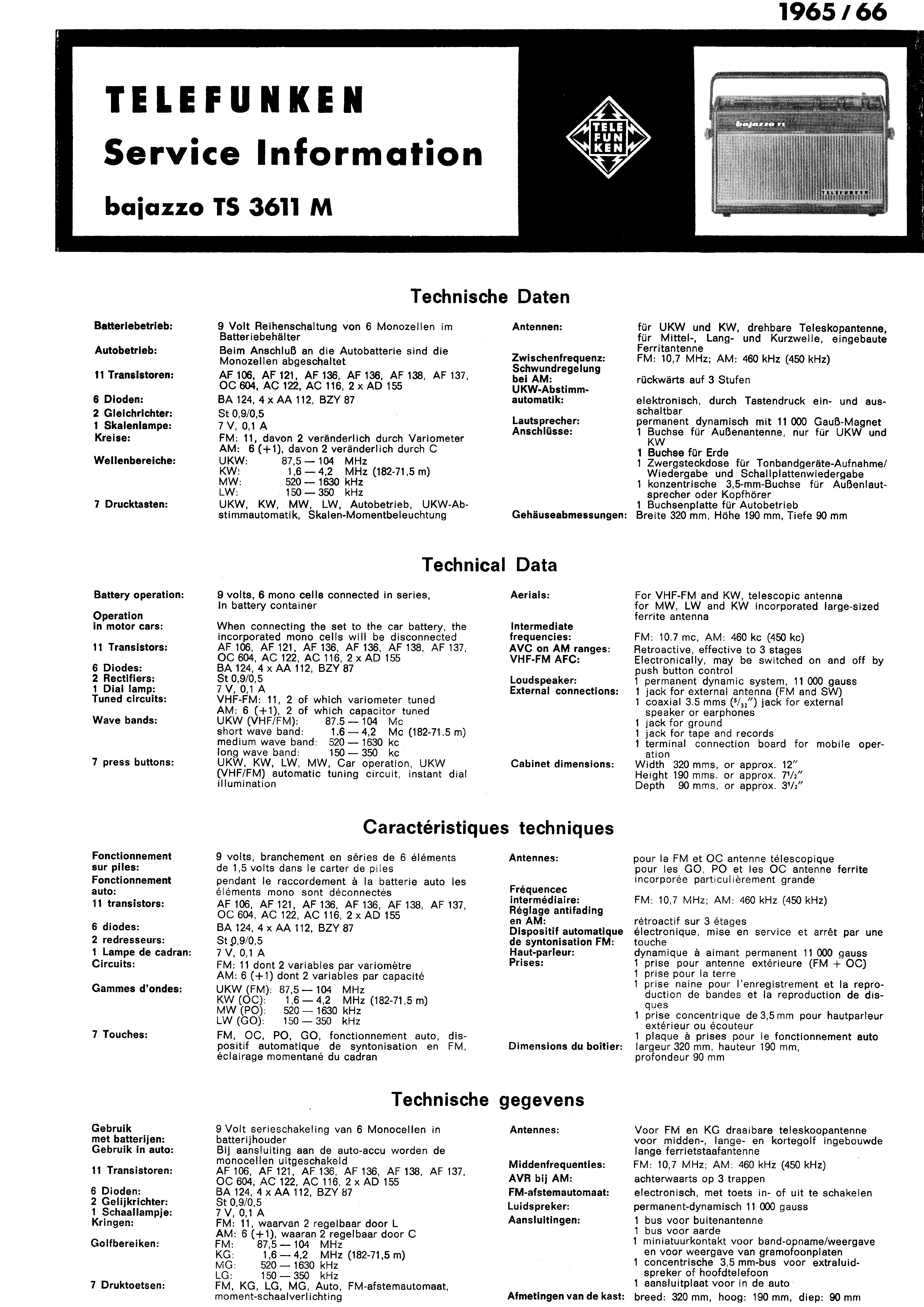 TELEFUNKEN BAJAZZO TS 3611M SM service manual