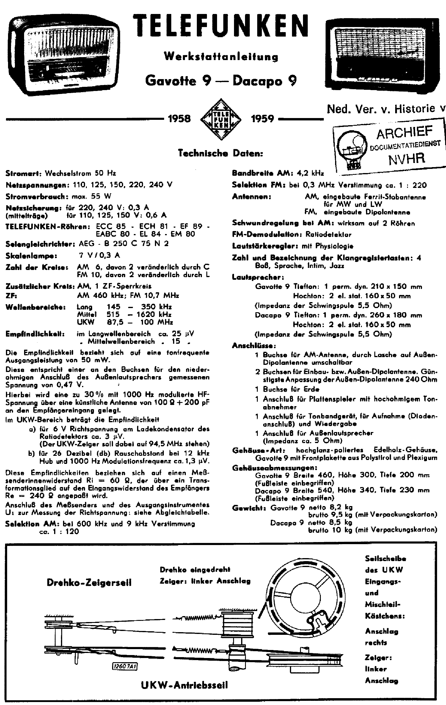 TELEFUNKEN DACAPO9 GAVOTTE9 AC RECEIVER 1958-9 SCH service manual
