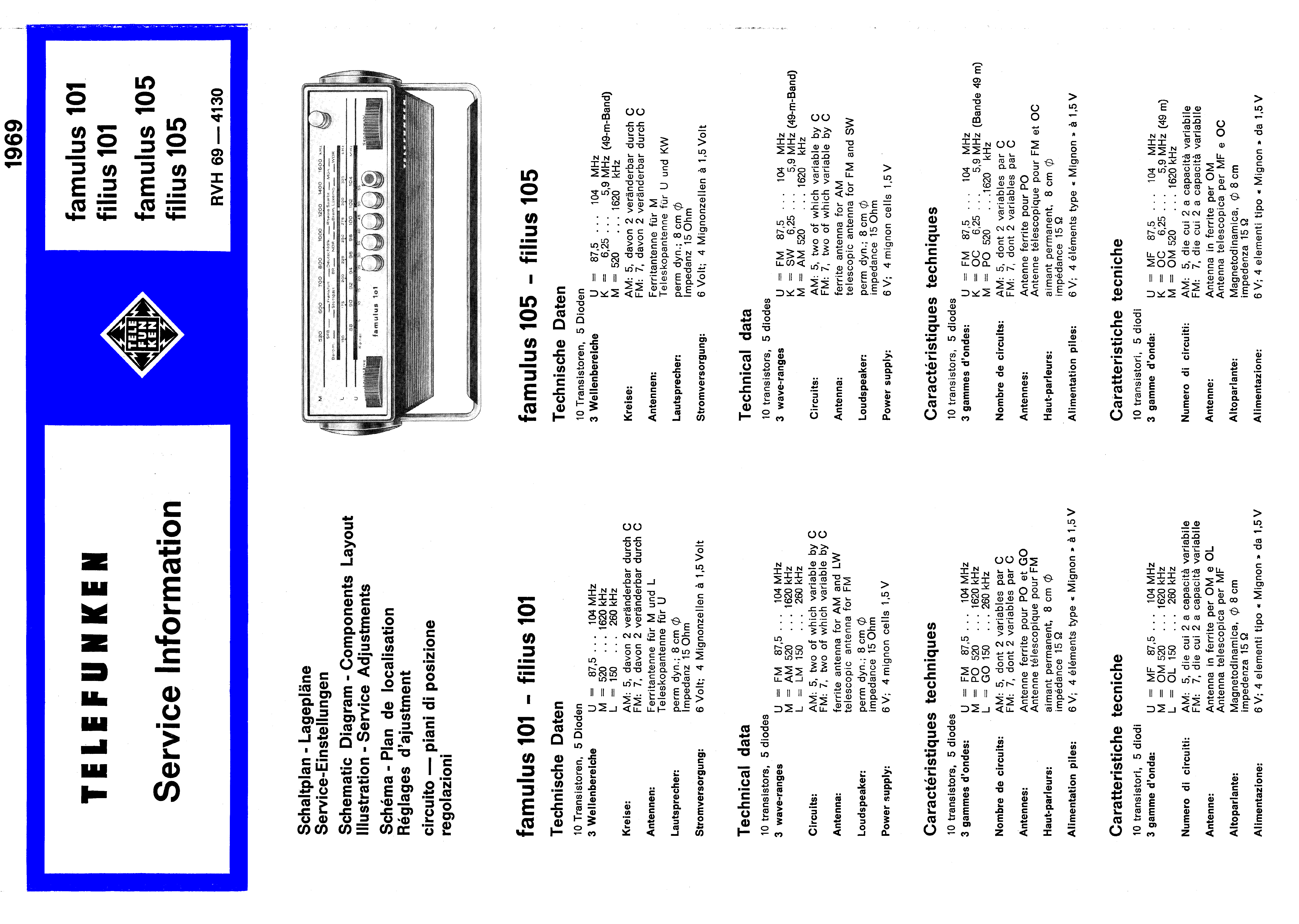 TELEFUNKEN FAMULUS FILIUS 101 , 105 SM service manual