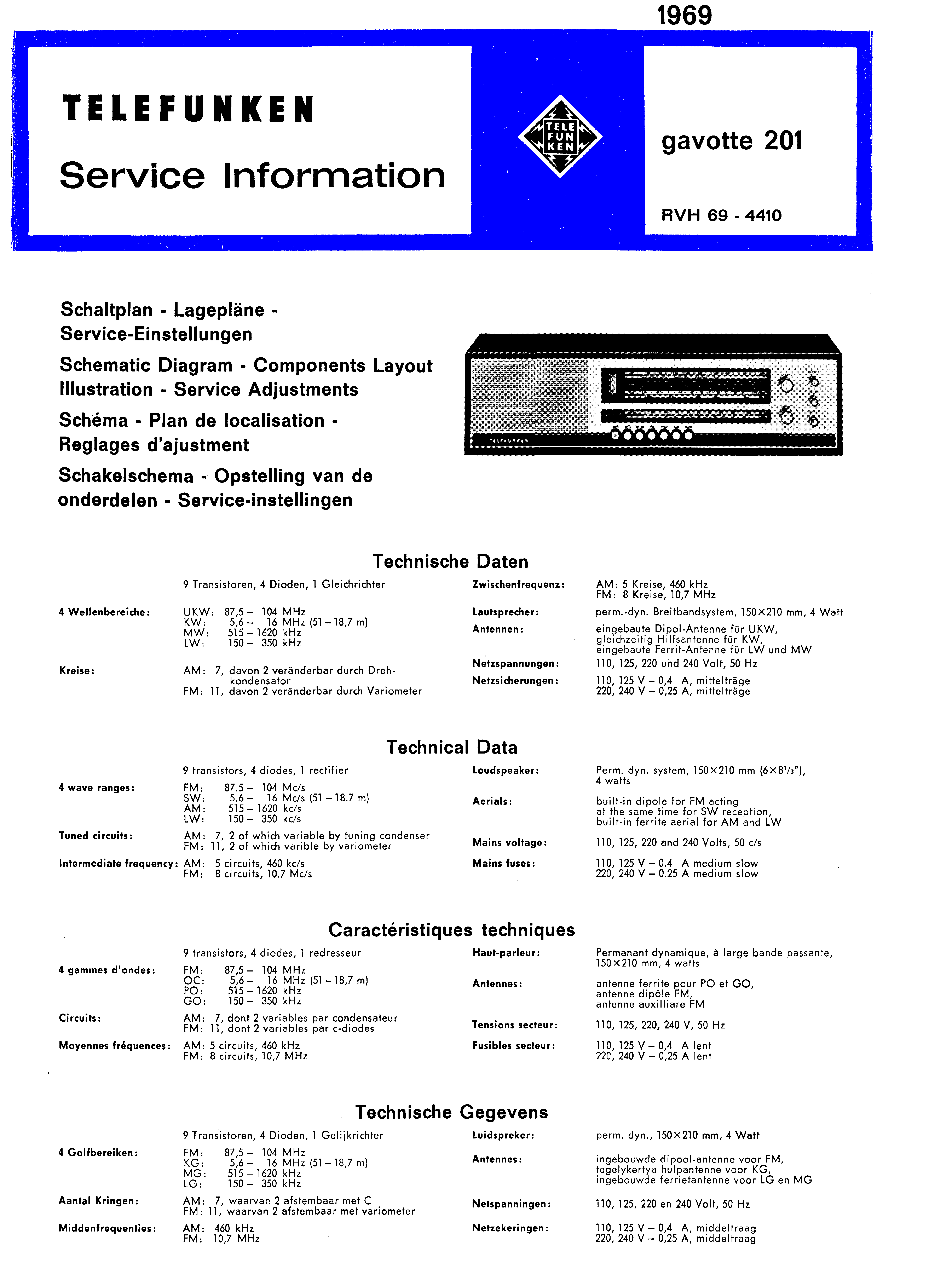 Telefunken Service Manual für Gavotte 201  Copy 