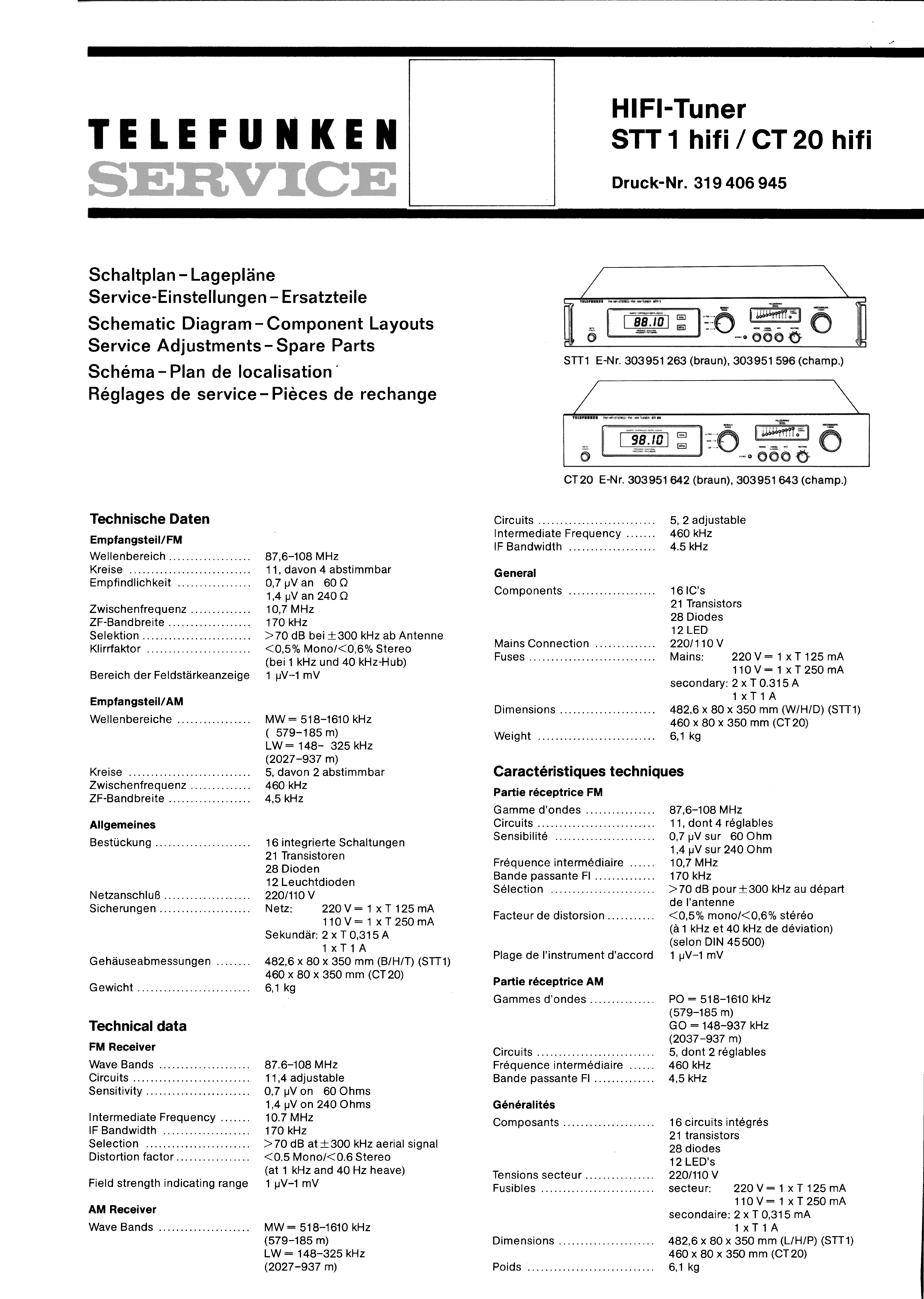 TELEFUNKEN HIFI-TUNER STT 1 HIFI CT 20 HIFI SM service manual (1st page