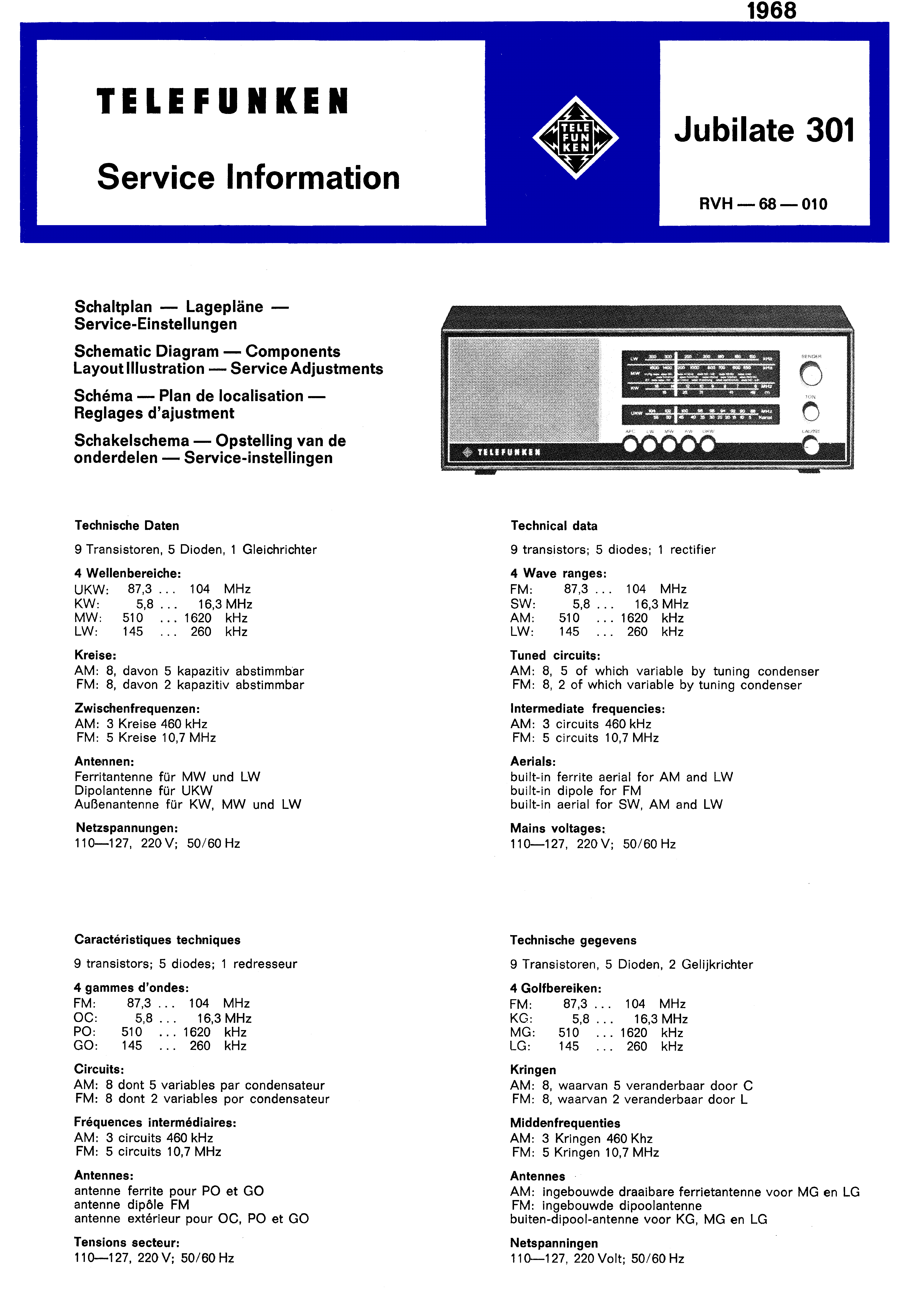TELEFUNKEN JUBILATE 301 SM service manual
