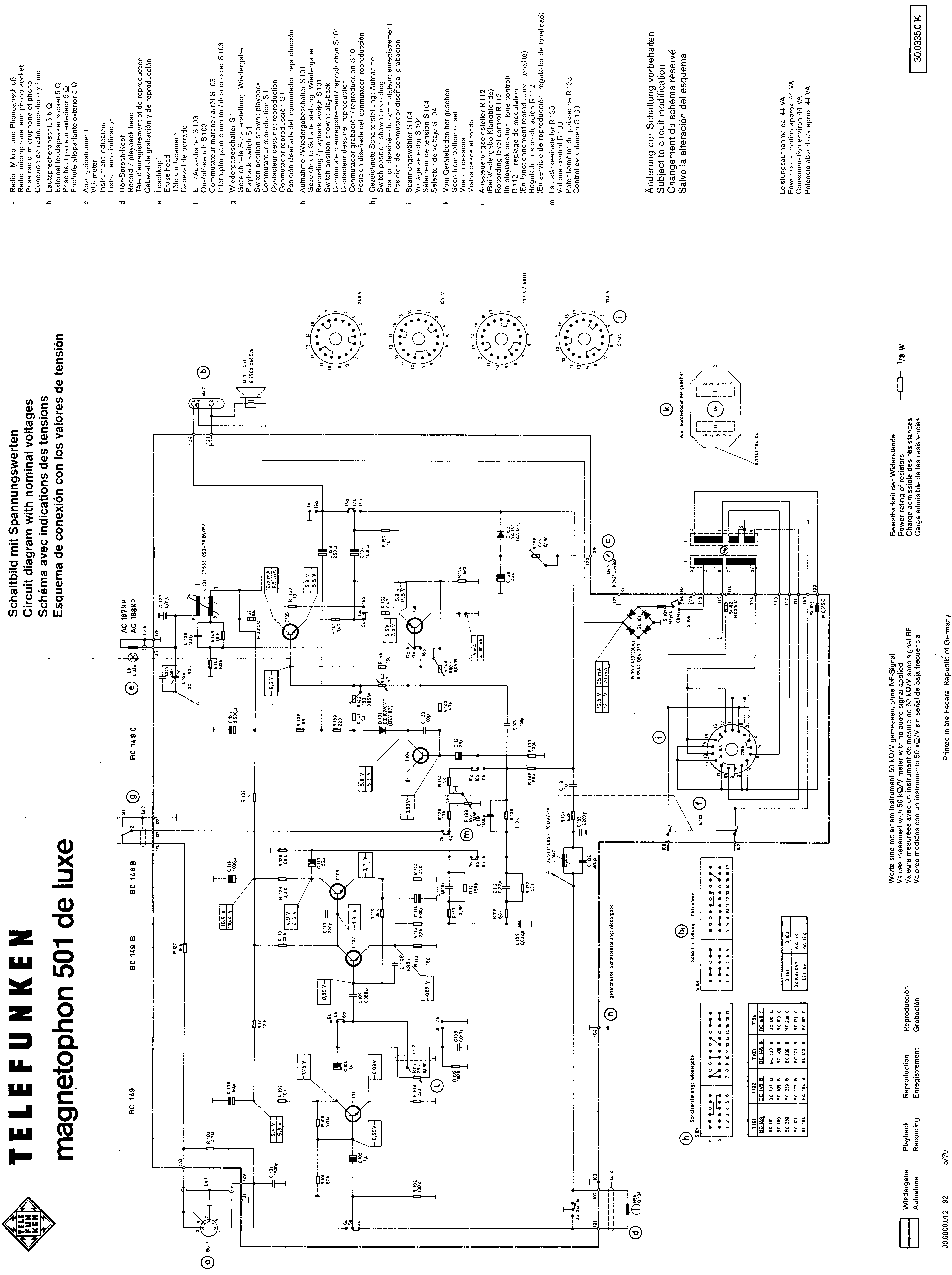 TELEFUNKEN MAGNETOPHON 501 DE LUXE SCH service manual