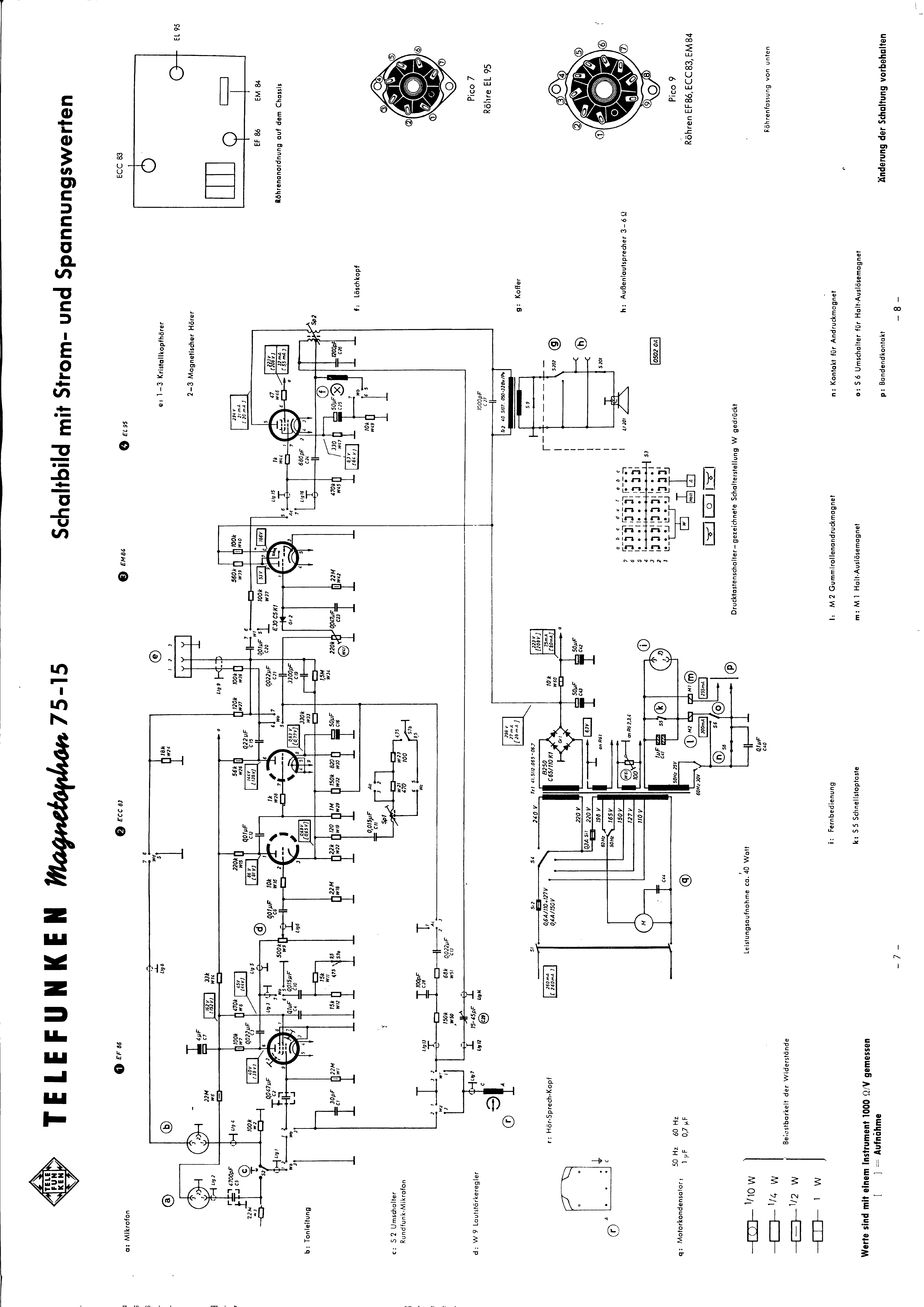 Service Manual-Bedienungsanleitung für Telefunken Magnetophon M 15 ¼ Geräte 