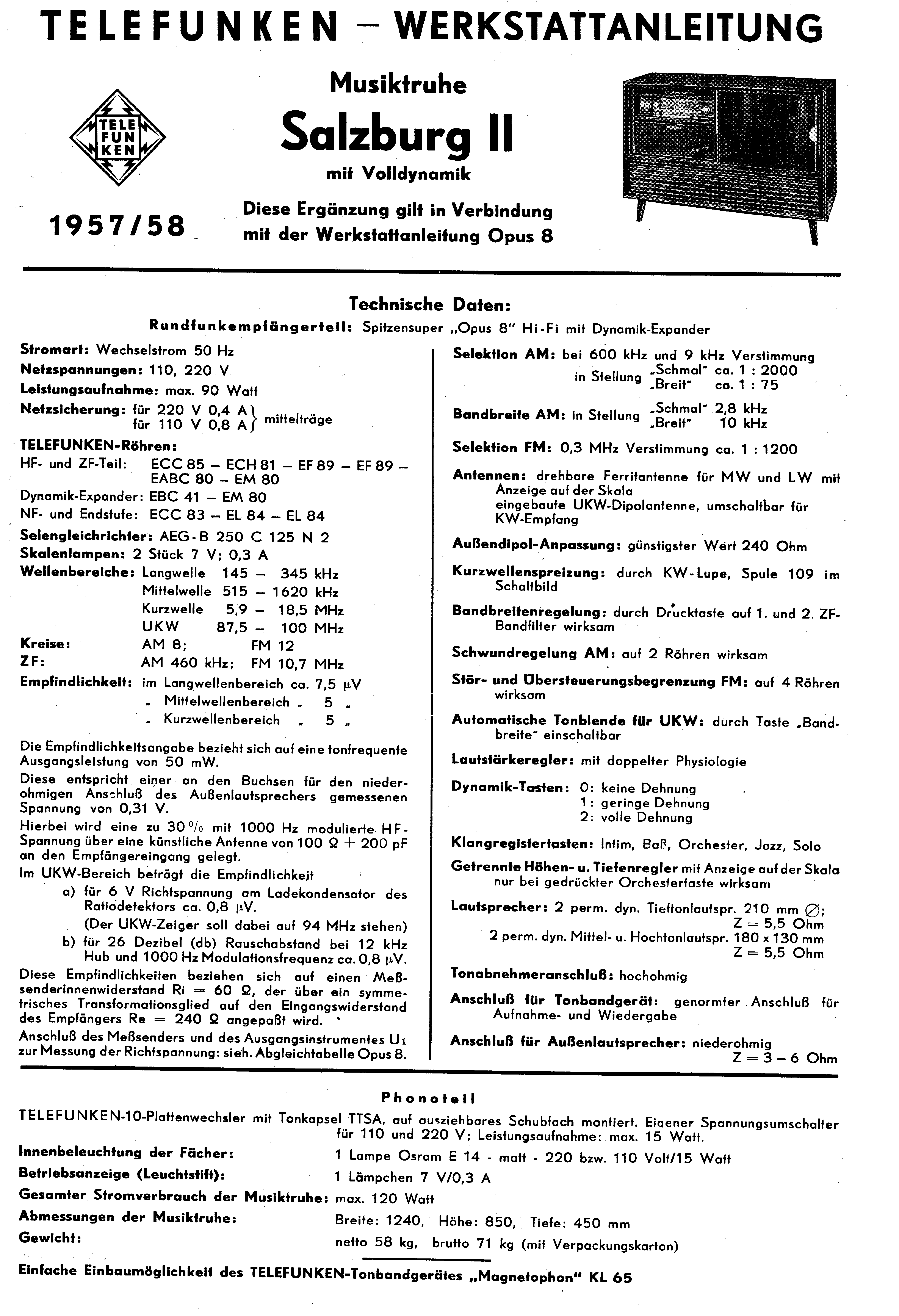 TELEFUNKEN MUSIKTRUHE SALZBURG II SM service manual