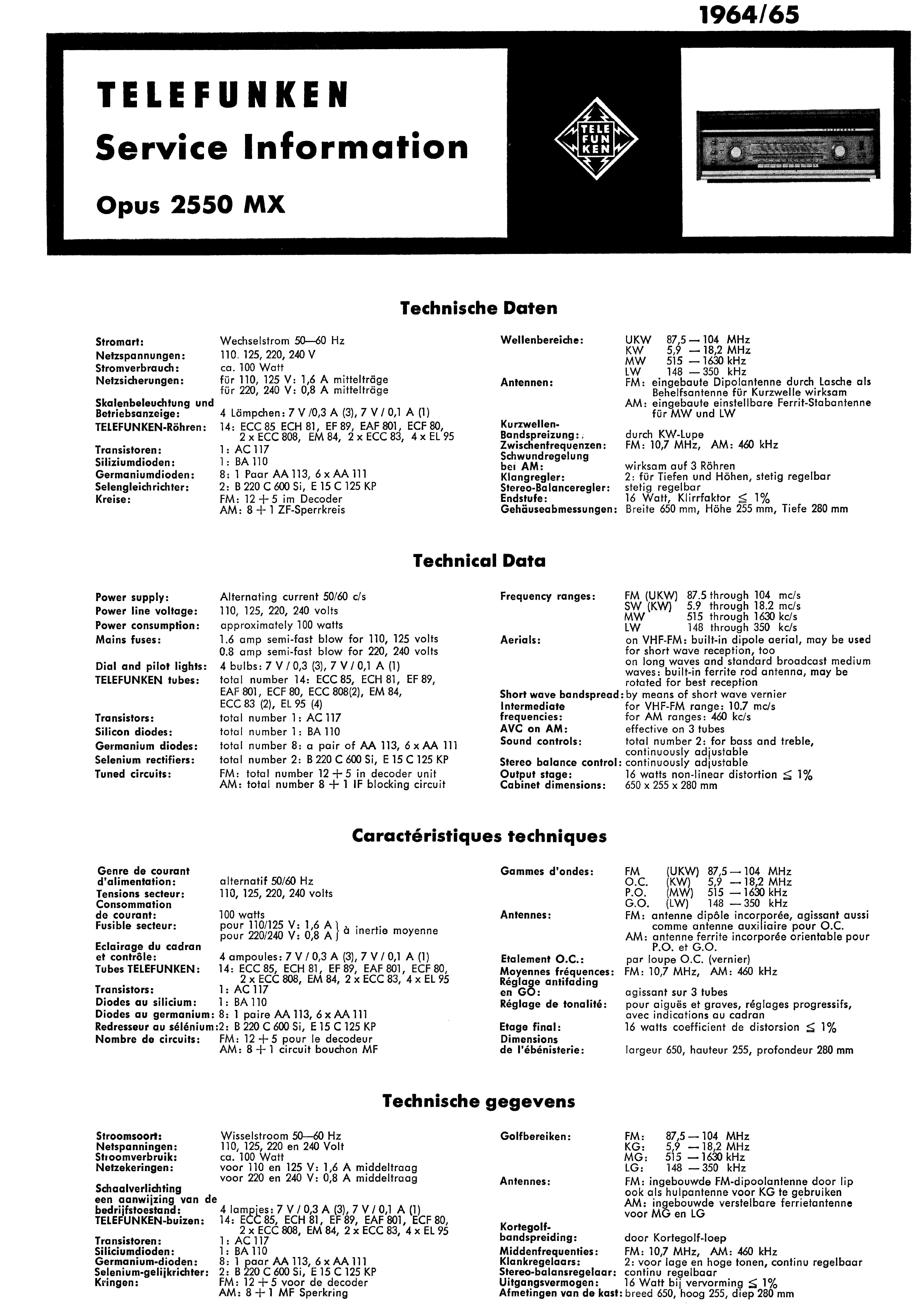 TELEFUNKEN OPUS 2550 MX SM service manual