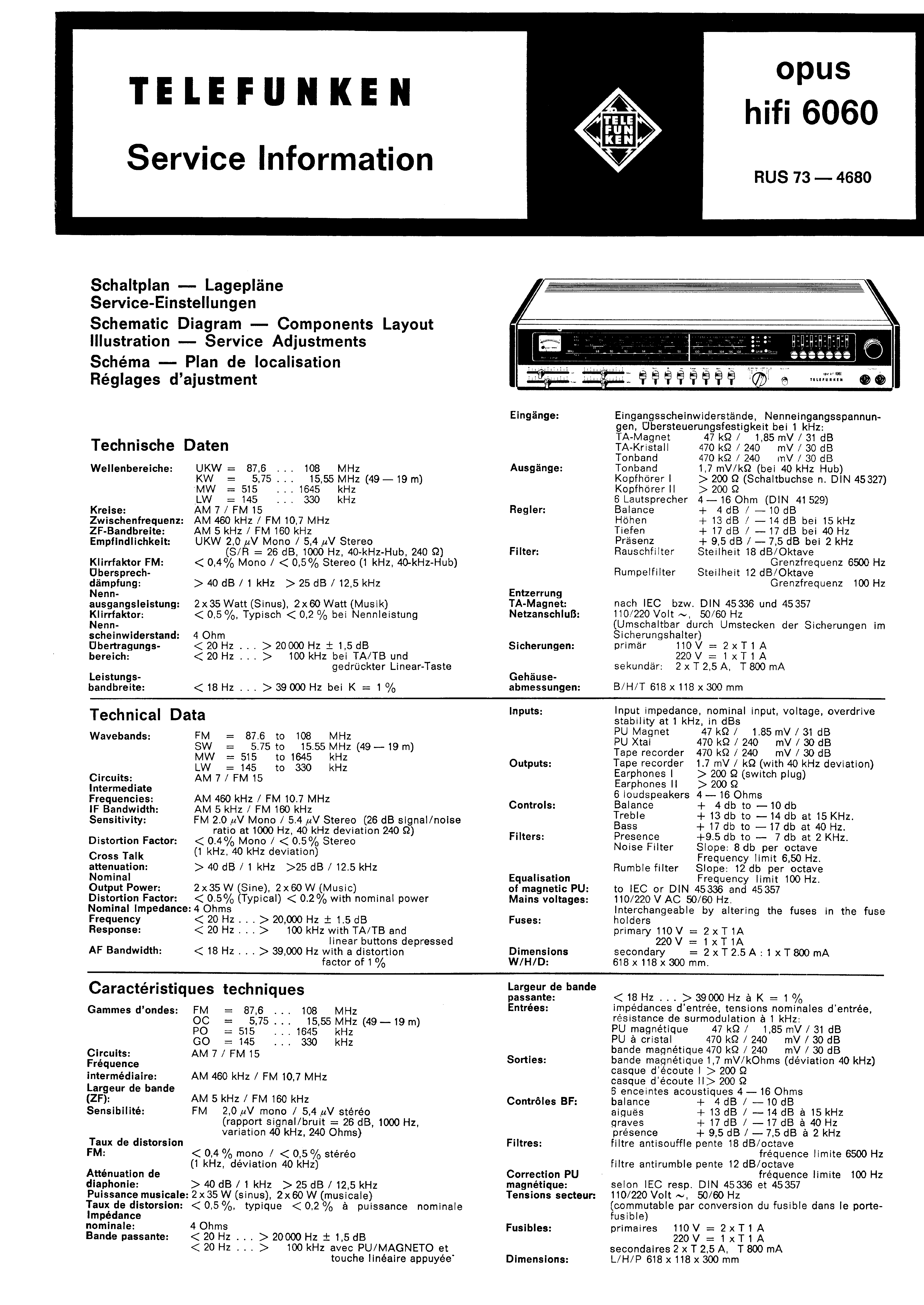 Service Manual-Anleitung für Telefunken Opus TS 