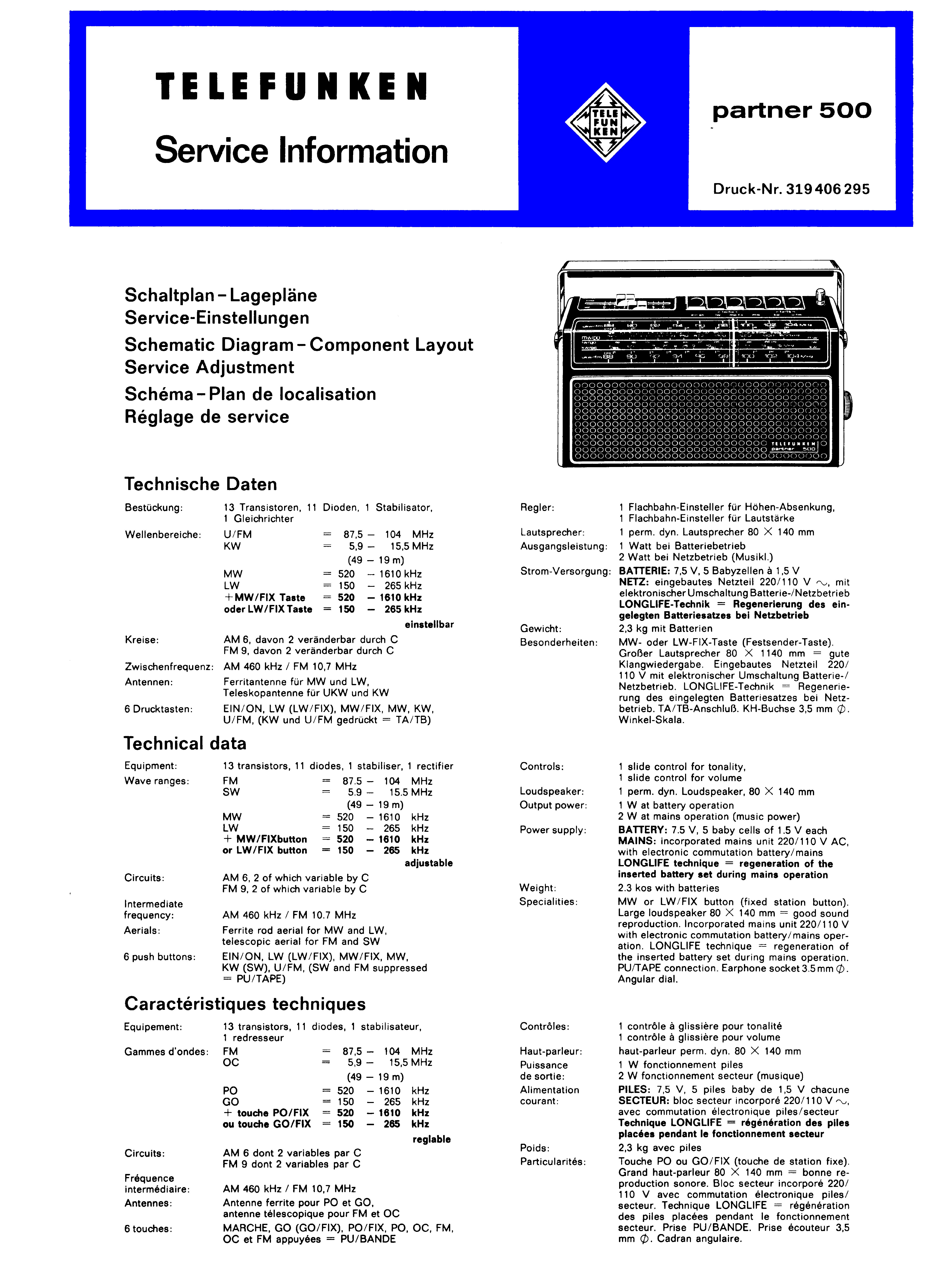 TELEFUNKEN PARTNER 500 SM service manual
