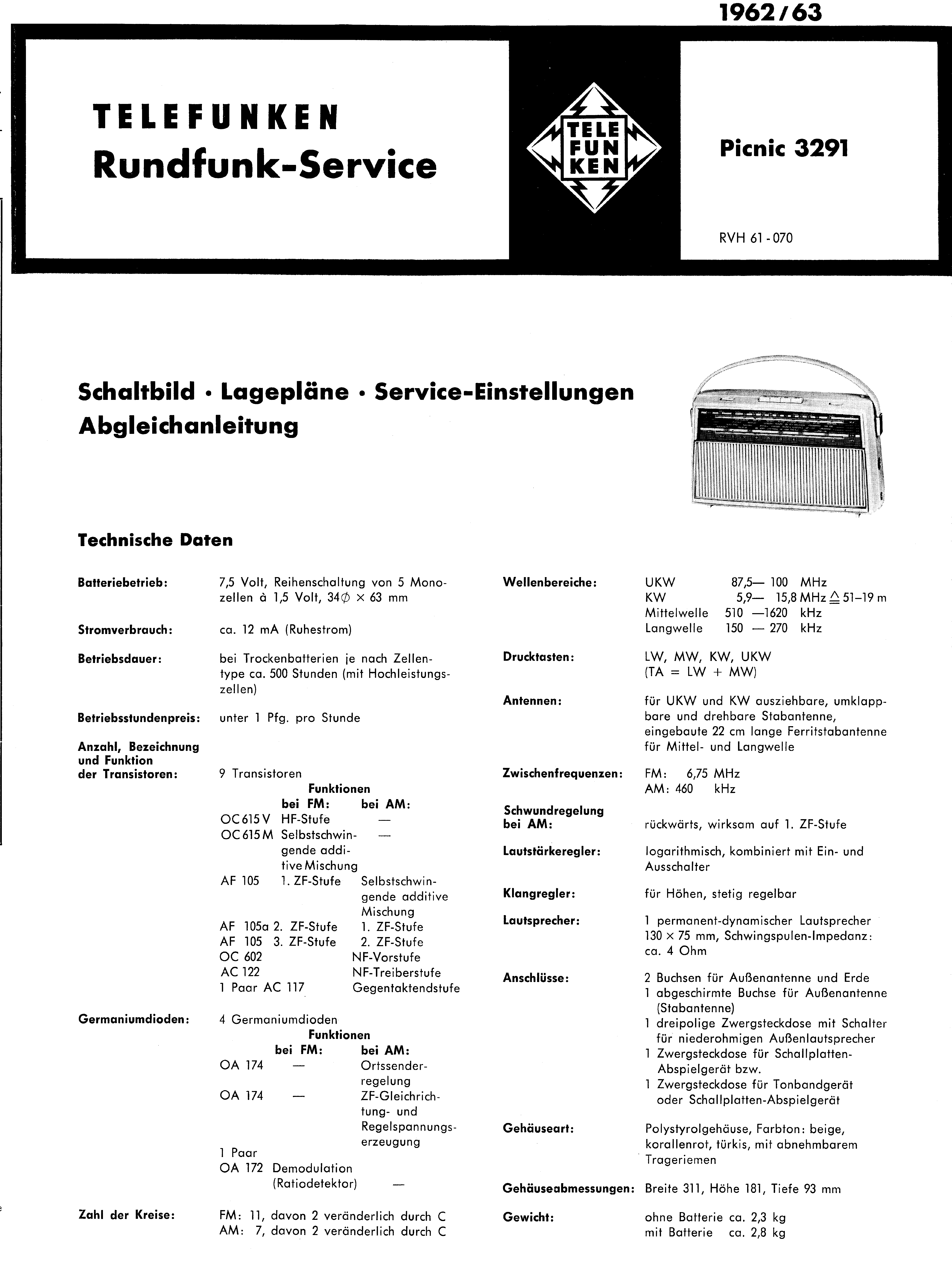 TELEFUNKEN PICNIC 3291 SM service manual