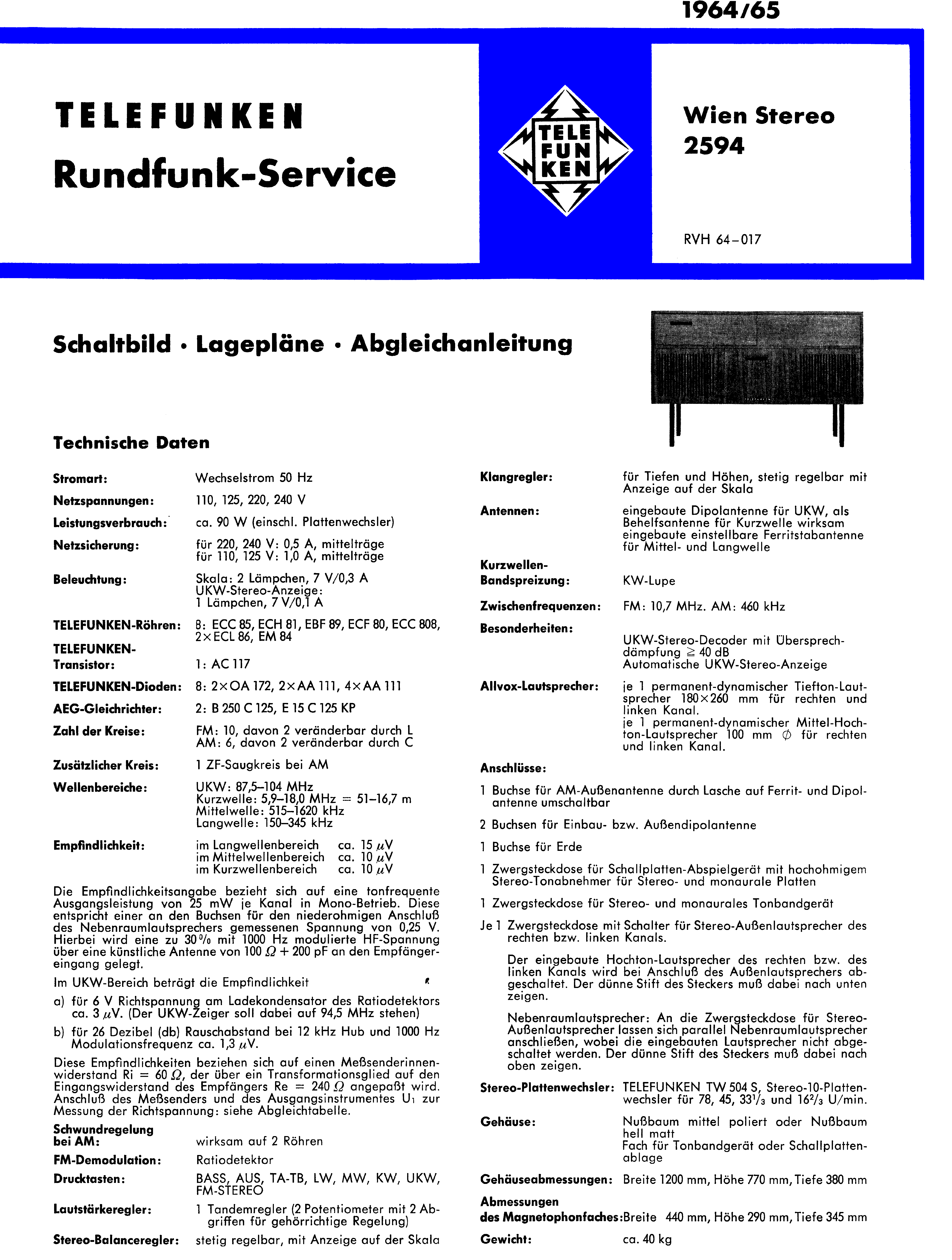 TELEFUNKEN WIEN 2594 SM service manual
