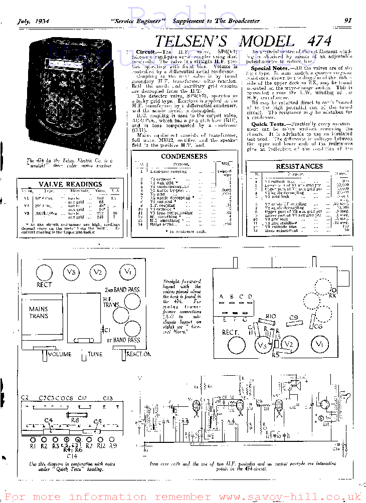 TELSEN 474 Service Manual download, schematics, eeprom, repair info for ...