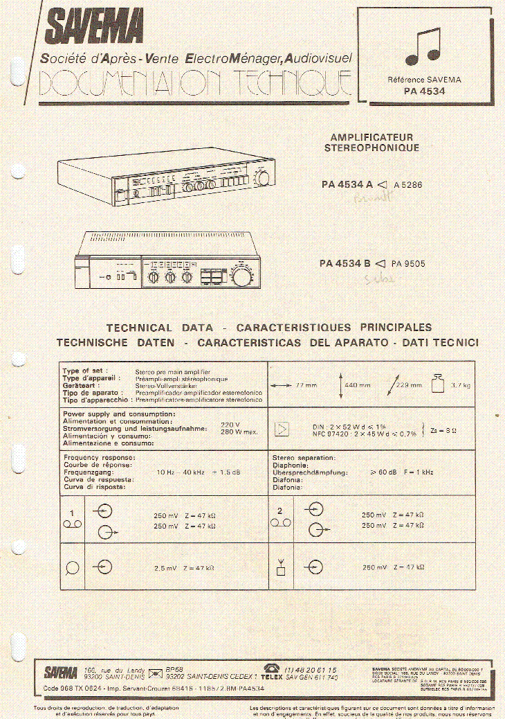 THOMSON PA4534 A PA4534 B CONTINENTAL EDISON SM service manual