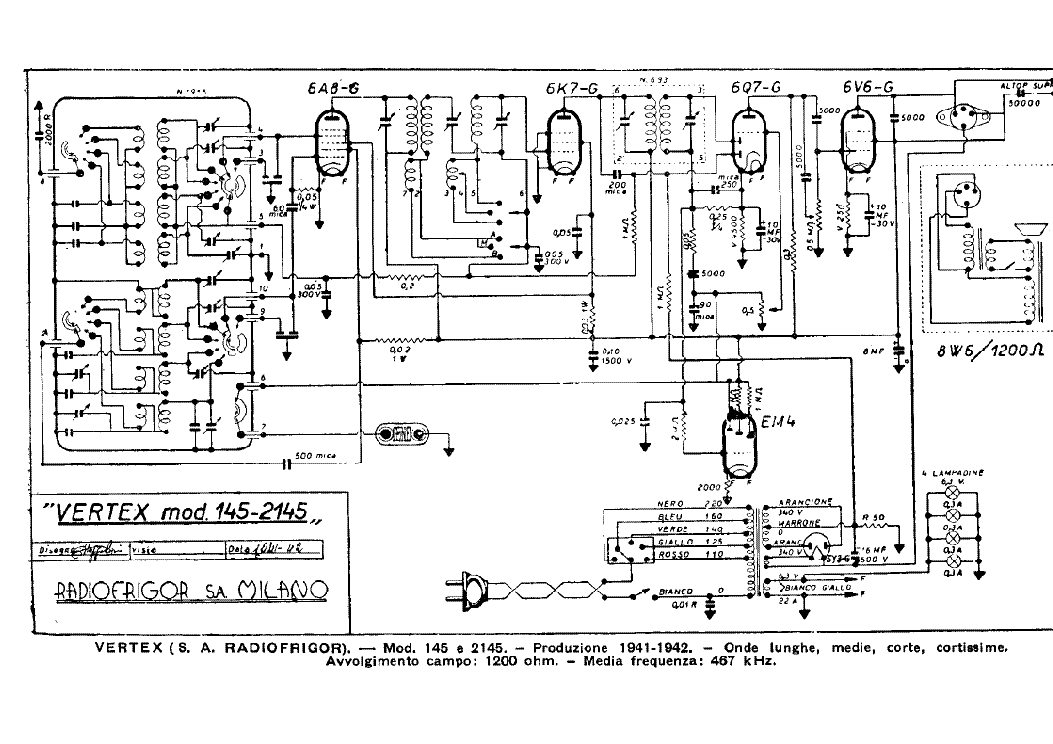 VERTEX RADIOFRIGOR 145 2145 AM RADIO RECEIVER SCH service manual (1st page)