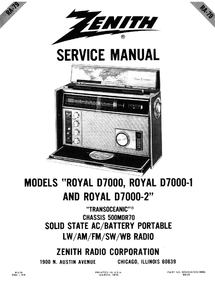 ZENITH D 700012 Service Manual download, schematics, eeprom, repair