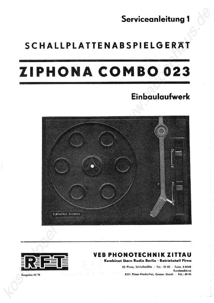 ZIPHONA COMBO 023 LEMEZJATSZO 1978 SM.ZIP service manual