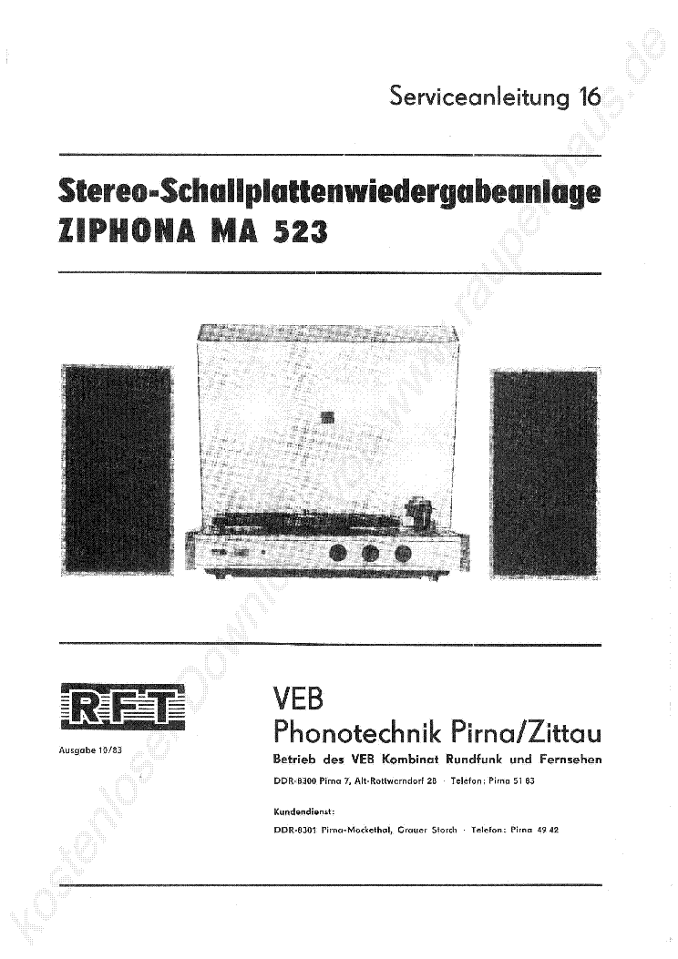 ZIPHONA MA 523 SZTEREO LEMEZJATSZO 1984 SM service manual