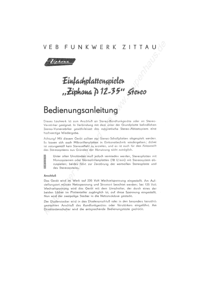 ZIPHONA P12 35 36 LEMEZJATSZO 1963 SM service manual