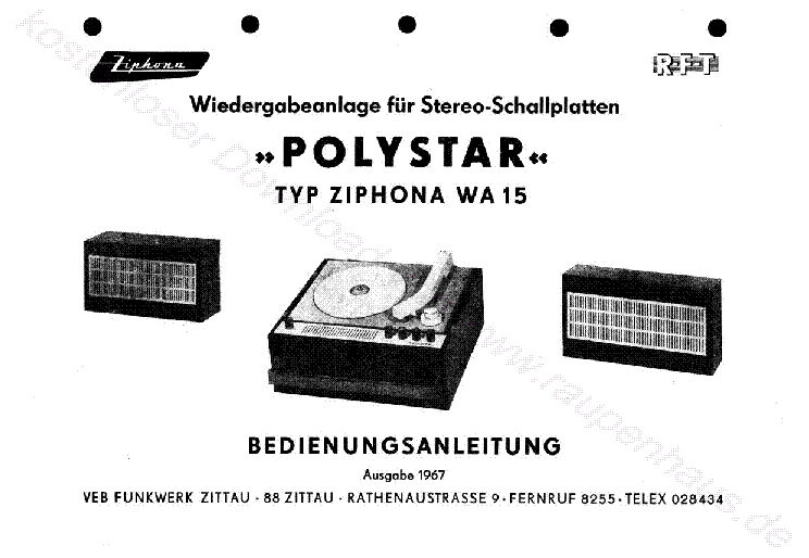 ZIPHONA POLYSTAR WA 15 SZTEREO LEMEZJATSZO 1967 SM service manual