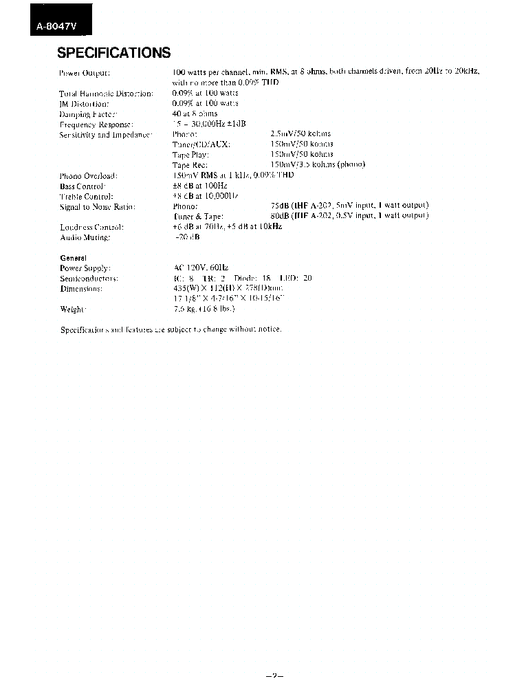 ONKYO A-8047-V service manual (2nd page)