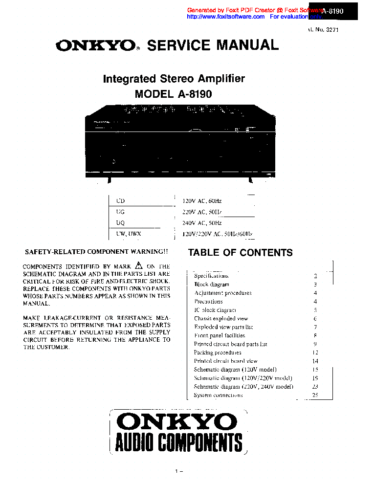 ONKYO A-8190 service manual (1st page)