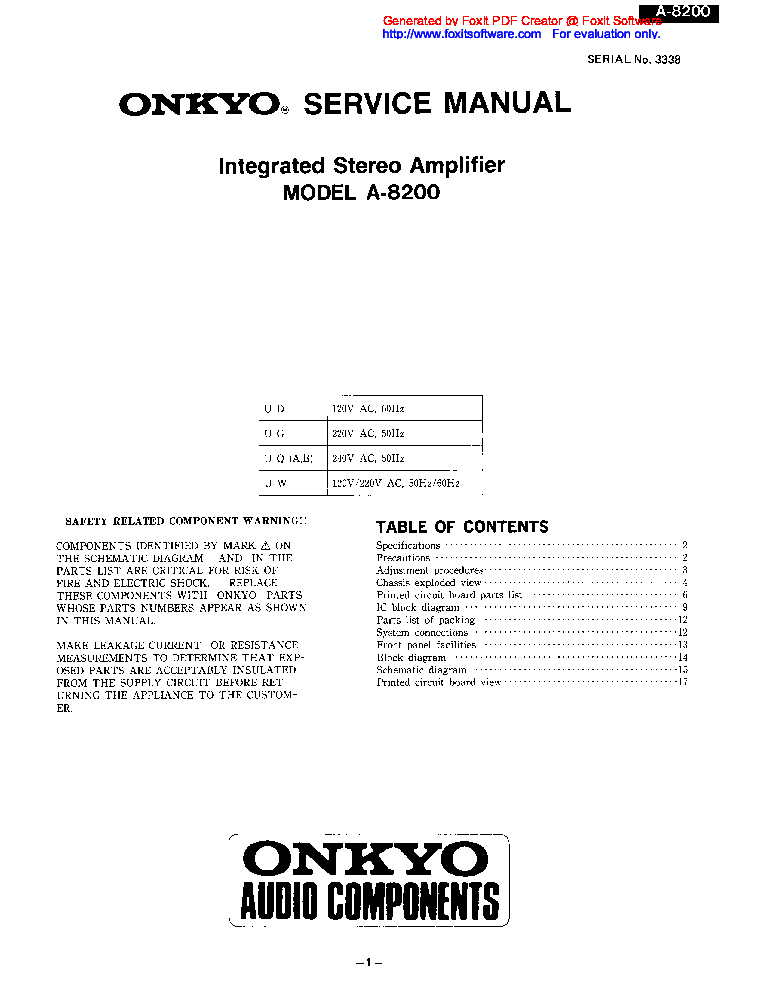 ONKYO A-8200 SM service manual (1st page)