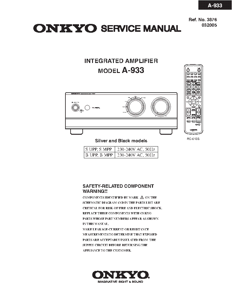 ONKYO A-933 Service Manual download, schematics, eeprom, repair