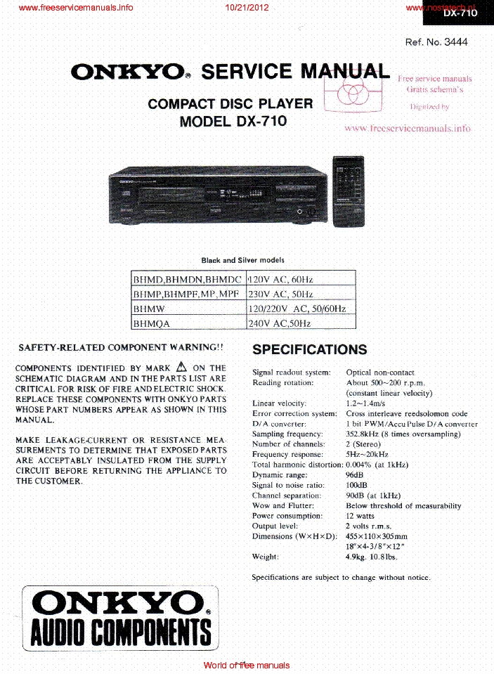 ONKYO DX-710 CD PLAYER service manual (1st page)
