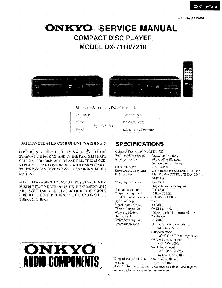 ONKYO DX-7110 7210 SM service manual (1st page)