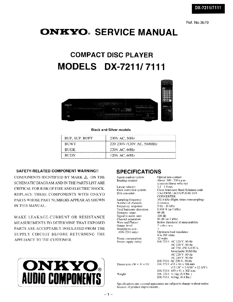 ONKYO DX-7111 7211 SM service manual (1st page)
