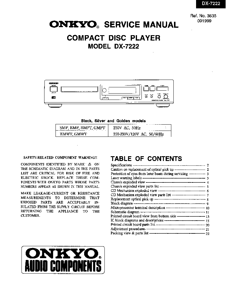ONKYO DX-7222 service manual (1st page)