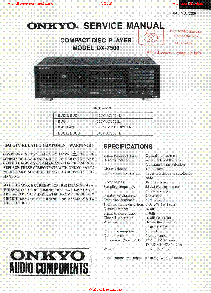 ONKYO DX-7500 service manual (1st page)