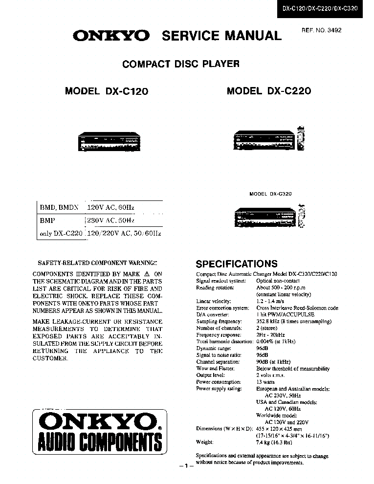 ONKYO DX-C120 C220 SM service manual (1st page)